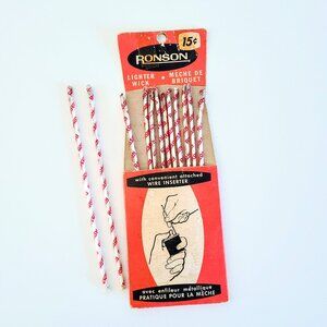 1950s RONSON Lighter Wicks, Store Display, 12 Wicks With Wire Inserter Attached